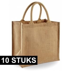 Jute boodschappentas/shopper - 10x - klein - 30 x 30 x 19 cm