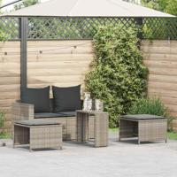 5-delige Tuinbankstel kussens stapelbaar poly rattan lichtgrijs