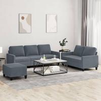 3-delige Loungeset met kussens fluweel donkergrijs