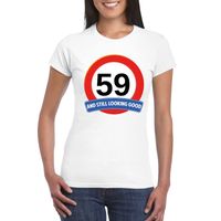 59 jaar verkeersbord t-shirt wit dames 2XL  -