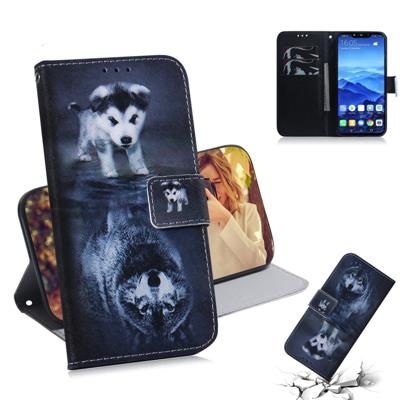 Wolf en hond patroon gekleurde tekening horizontale Flip lederen case voor Huawei mate 20 lite met houder & card slots & portemonnee