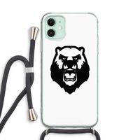 Angry Bear (white): iPhone 11 Transparant Hoesje met koord