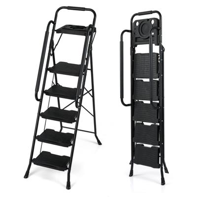 5 treden Ladder met Gereedschapshouder Vouwbare Opstapladder tot 150 kg Belastbaar Vouwladder Staand Ladders