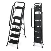 5 treden Ladder met Gereedschapshouder Vouwbare Opstapladder tot 150 kg Belastbaar Vouwladder Staand Ladders