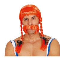 Fiestas Guirca Verkleed pruik heren Galli?r - pruik en snor - oranje - lang - ruig/grof/barb