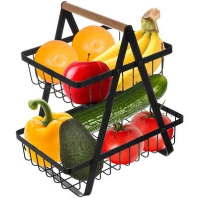 Fruischaal - metaal - zwart - 2 lagen - home decoratie - 30 x 27 x 18 cm