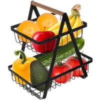 Fruischaal - metaal - zwart - 2 lagen - home decoratie - 30 x 27 x 18 cm