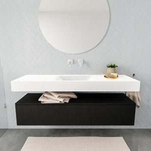 Aqua Splash Badkamermeubel AQS Ibiza 150 cm Solid Surface Mat Zwart Wastafel Mat Wit - Badmeubel Ibiza 150 cm Mat Zwart Spoelbak Midden Mat Wit (0