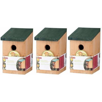 Vogelhuisje - 3x - met groen dak - 22 cm - nestkastje - hout