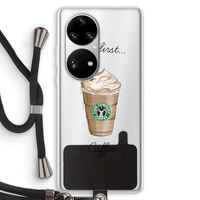 But first coffee: Huawei P50 Pro Transparant Hoesje met koord
