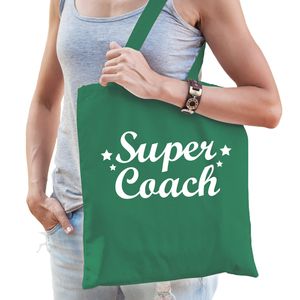 Cadeau tas voor coach/trainer - groen - katoen - 42 x 38 cm - super coach