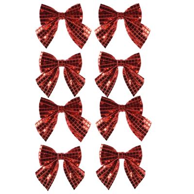 Kerstornamenten strikken - 8x - rode pailletten - 12 x 13 cm - kerstboomstrikjes