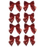 Kerstornamenten strikken - 8x - rode pailletten - 12 x 13 cm - kerstboomstrikjes