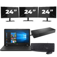 HP Laptop 15-BW000 - AMD A6-9220 - 15 inch - 8GB RAM - 256GB SSD - Windows 10 Home + 3x 24 inch Monitor