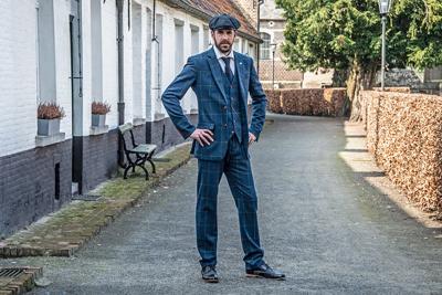 Maatpak Voor Heren | 3-delig Pak | Blauw Overcheck Twill | Arthur Shelby | Peaky Blinders | Peaky Blinders