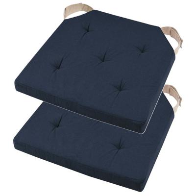Stof Textile stoelkussen DUO - 2x - donkerblauw - 38 x 38 x 4 cm - klittenband sluiting