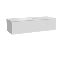 Storke Edge zwevend badmeubel 140 x 52 cm hoogglans wit met Mata asymmetrisch linkse wastafel in solid surface mat wit