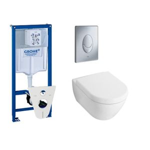 Villeroy & Boch Subway 2.0 toiletset met inbouwreservoir, softclose en quick release closetzitting en bedieningsplaat mat chroom 0729121/0124005/0729205/0124060/