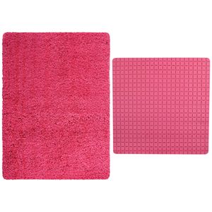MSV Douche anti-slip mat en droogloop mat - Venice badkamer set - rubber/microvezel - fuchsia roze - Badmatjes