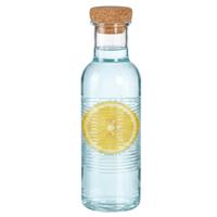 Pasabahce Waterfles met kurken dop -1070 ml - ribbel glas - D8 x H29 cm - drink flessen