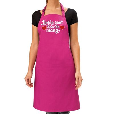 Liefde gaat door de maag keukenschort roze dames / Moederdag