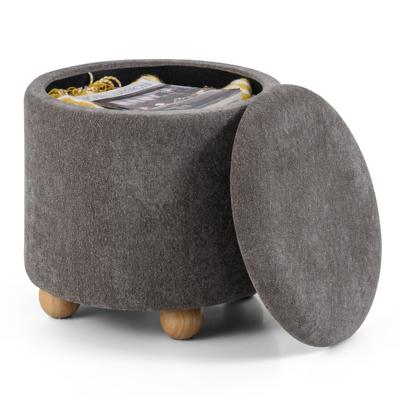 Ronde opbergpoef Chenille Stof Gepolsterde Poef met Verborgen Opbergruimte Grijs