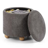 Ronde opbergpoef Chenille Stof Gepolsterde Poef met Verborgen Opbergruimte Grijs