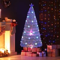 180 cm Voorgesneden Glasvezel Kerstboom Witte Kunstkerstboom met Iriserende Bladeren Veelkleurige Sneeuwvlok LED-Verlichting Topsterlicht