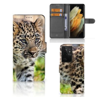 Samsung Galaxy S21 Ultra | Telefoonhoesje | Met pasjeshouder | Baby Luipaard