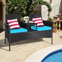 Patio Loveseat met Tafel van Gehard Glas PE Rotan Meubelset Moderne Outdoor Gespreksbank voor Tuin 138 x 62 x 85 cm