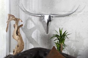 Modern design wanddecoratie BULL XL 120cm zilver aluminium stierenkop - 8528