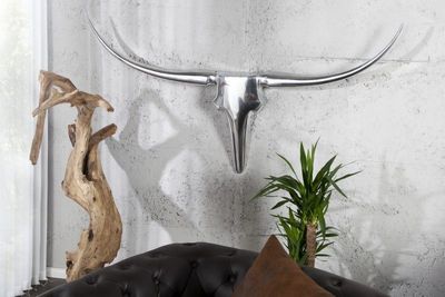 Modern design wanddecoratie BULL XL 120cm zilver aluminium stierenkop - 8528