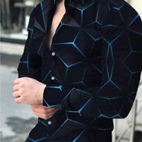 Bon&Bon Men's Geometric Print Long Sleeve Button Up Shirt - Black Multicolor-2 / S