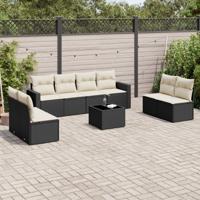 9-delige Loungeset met kussens poly rattan zwart