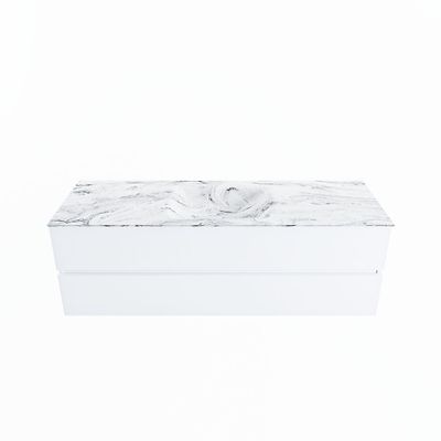 MONDIAZ VICA-DLUX 150cm badmeubel onderkast Talc 2 lades. Inbouw wastafel CLOUD midden 1 kraangat, kleur Glace.