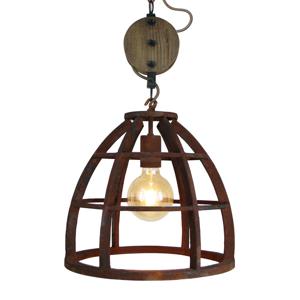 Brilliant Landelijke hanglamp Matrix Ø 34cm roestbruin met hout HK17186S55