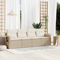 4-delige Loungeset met kussens poly rattan beige