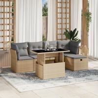 6-delige Loungeset met kussens poly rattan beige