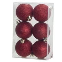 Kerstballen - 6x st - rood - glitters - D6 cm - kunststof - kerstversiering - thumbnail