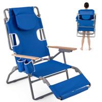 3-in-1 Opvouwbare Strandstoel Campingstoel met Voetsteun Verstelbare Rugleuning & Kussen Draagbare Ligstoel Blauw