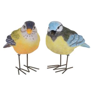 Tuinbeeldjes decoratie vogeltjes - 2x stuks - metaal - 10 cm - binnen/buiten