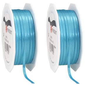 2x Luxe turquoise satijnen lint rollen 0,3 cm x 50 meter cadeaulint verpakkingsmateriaal - Cadeaulinten