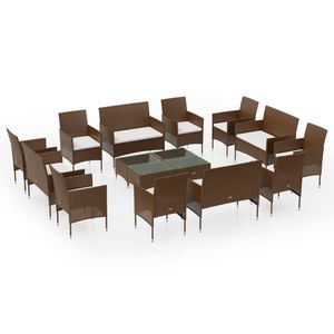 vidaXL 16-delige Loungeset met kussens poly rattan bruin