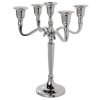 Atmosphera kaarsen kandelaar Baroque - met 5 armen - metaal - dinerkaarsen - zilver - 22 x 28 cm