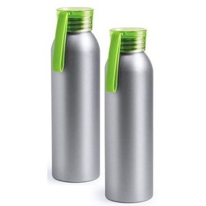 2x Aluminium drinkfles/waterfles met groene dop 650 ml
