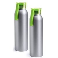 2x Aluminium drinkfles/waterfles met groene dop 650 ml