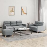 3-delige Loungeset met kussens stof lichtgrijs