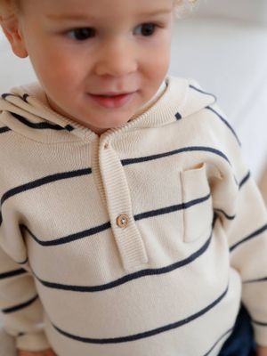 Gestreepte trui met capuchon baby ecru