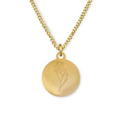 Gegraveerde geboortebloem ketting OUD DESIGN - Stainless steel - Goud - 12 mm - Maart - narcis