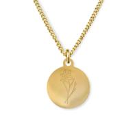 Gegraveerde geboortebloem ketting OUD DESIGN - Stainless steel - Goud - 12 mm - Maart - narcis